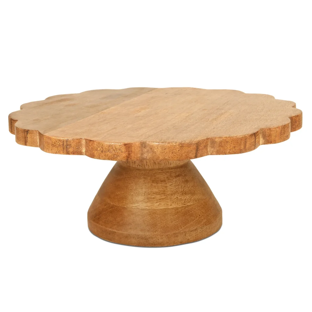 Handcrafted Mango Wood Cake Stand with Floral Scalloped Edge – Rustic Dessert & Pastry Display Stand for Weddings, Parties, and Home Décor - Image 4
