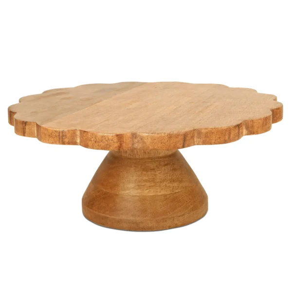 Handcrafted Mango Wood Cake Stand with Floral Scalloped Edge – Rustic Dessert & Pastry Display Stand for Weddings, Parties, and Home Décor