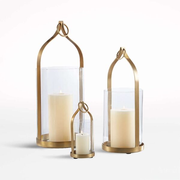 Luxury Metal & Glass Candle Lantern Set of 3 – Decorative Golden Hurricane Candle Holders for Home, Garden, Patio & Events