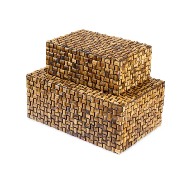 Handmade Horn Mosaic Decorative Storage Boxes – Set of 2 Rustic Organizer Boxes for Luxury Home & Office Décor